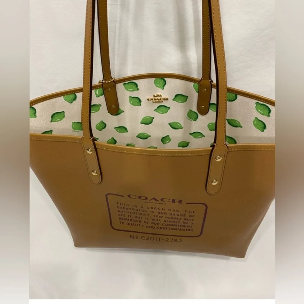 RARE Coach Reversible City Tote with Lime Print Designer Bag Purses Womens - Picture 4 of 11